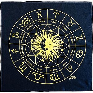 Toalha P/ Mesa Tarot Preto/Dourado Zodiaco Sol e Lua Espiritual
