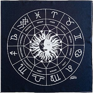 Toalha P/ Mesa Tarot Preto/Prata Zodiaco Sol e Lua Espiritual
