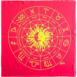 Toalha P/ Mesa Tarot Vermelho/Dourado Zodiaco Sol e Lua Espiritual