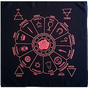 Toalha Para Leitura De Tarot Estampada Preto/Vermelho Roda Fortuna Cigana