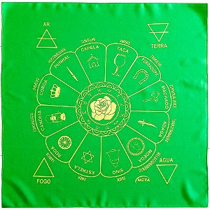Toalha Para Leitura De Tarot Estampada Verde/Dourado Roda Fortuna Cigana