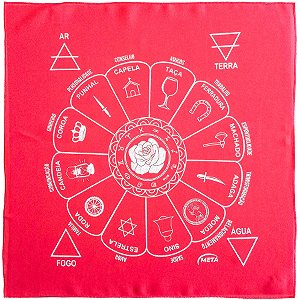 Toalha Para Leitura De Tarot Estampada Vermelho/Prata Roda Fortuna Cigana