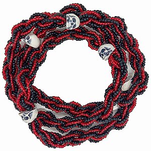 Guia Missanga Brajá Torcido Caveira Preto/Vermelho Miçanga Cristal 8 Fios com 7 Firmas