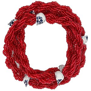 Guia Missanga Brajá Torcido Caveira Vermelho Miçanga Cristal 8 Fios com 7 Firmas
