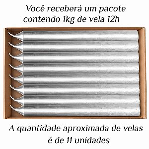 KIT 11 Velas Grande 12H Parafina Prata 1Kg