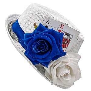 Chapéu Malandra do Cais Azul Marinho C/ Naipes de Baralho e Rosas