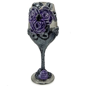 Taça Decorada C/ Rosas de Resina Roxo/Prata Pombagira