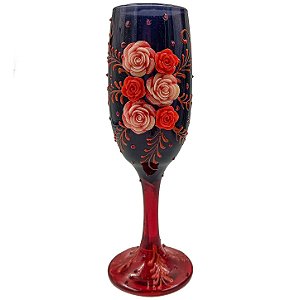 Taça Bicolor Decorada C/ Rosas e Glitter P/ Pombagira