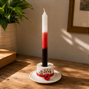 Suporte Porta Vela Palito Ofertório Castiçal Chapéu Malandro Branco/Vermelho