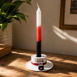 Suporte Porta Vela Palito Ofertório Castiçal Chapéu Malandro Branco/Preto