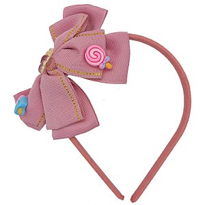 Arquinho Tiara C/ Laço e Enfeites P/ Erê Rosa