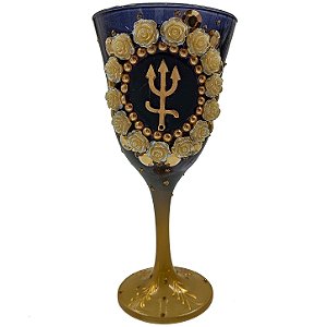 Taça Bicolor Decorada C/ Tridente Rosas e Glitter P/ Pombagira