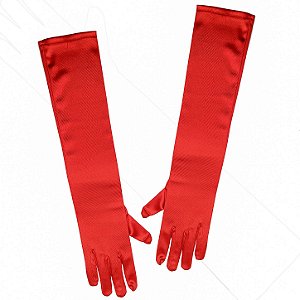 Luva Longa Cetim Lycra Vermelha