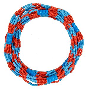 Guia Brajá 7 Fios Soltos C/ 7 Firmas Azul Claro/Vermelho Missanga Leitosa