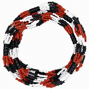 Guia Brajá 7 Fios Soltos C/ 7 Firmas Tricolor Branco/Preto/Vermelho Missanga Leitosa