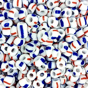 Miçanga Pacote 500g Conta de Missanga Leitosa Rajada Branco/Marinho/Vermelho