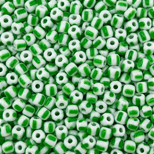 Miçanga Pacote 500g Conta de Missanga Leitosa Rajada Branco/Verde