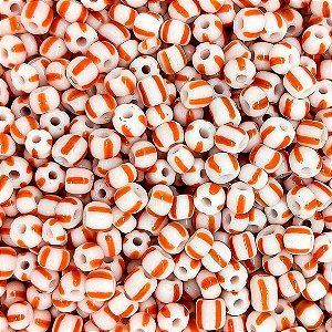 Miçanga Pacote 500g Conta de Missanga Leitosa Rajada Branco/Vermelho