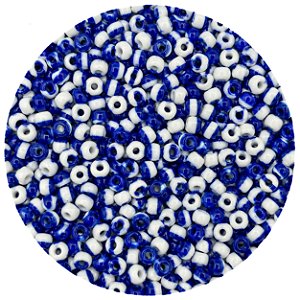 Miçanga Pacote 100g Conta de Missanga Leitosa Rajada Branco/Marinho
