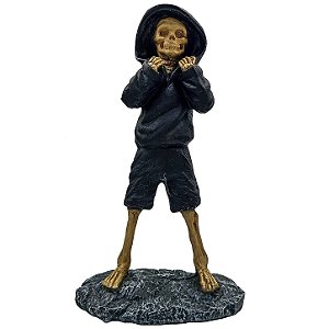 Imagem Exu Caveira Mirim Caveirinha Esqueleto C/ Blusa Capuz Resina