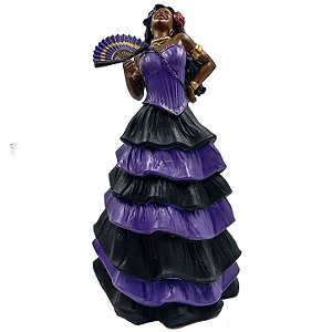 Imagem Pombogira Gargalhando Mulambo Negra Vestindo Roxo/Preto Resina