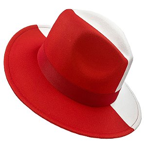 Chapéu Kimbanda Liso Bicolor Vermelho/Branco Feltro Malandragem
