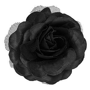 Presilha Grampo de Cabelo Rosa C/ Tule Broche Alfinete Preto