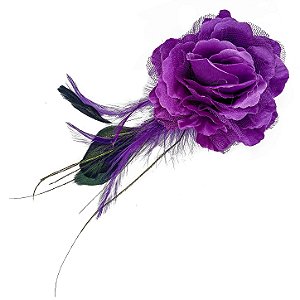 Presilha Grampo de Cabelo Rosa C/ Penas Broche Alfinete Roxo