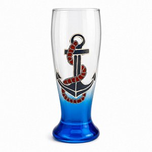 Copo de Vidro P/ Marinheiro C/ Estampa de Ancora e Fundo Azul