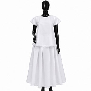 Conjunto Feminino Oxford Branco Duas 2 Peças Saia e Camiseta (Ração)