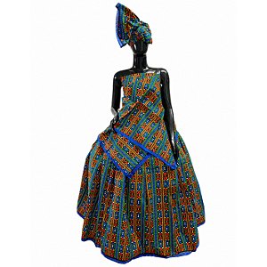 Conjunto Feminino Ankara Estampado Três 3 Peças Pano Costa Ojá Cabeça e Saia