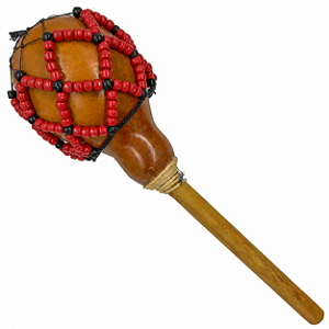 Xequerê Chocalho Maracá C/ Cabo e Missangas Plásticas Vermelho/Preto
