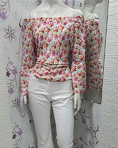Blusa cetim estampa orquídeas