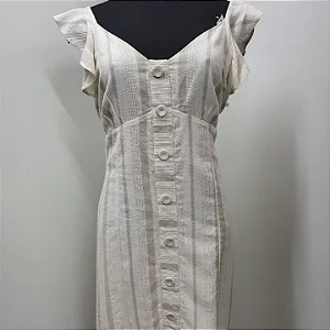 Vestido em linho com linhas douradas