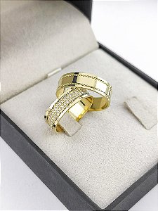ALIANÇAS EM OURO 18K RETA TRANÇADA