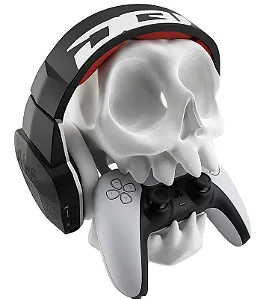 Suporte Controle PS5, PS4 e Fone de Ouvido, Caveira, Branco