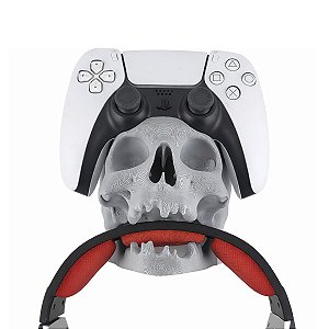Suporte Para Controle PS5 e Fone de Ouvido, Caveira 2, Cinza