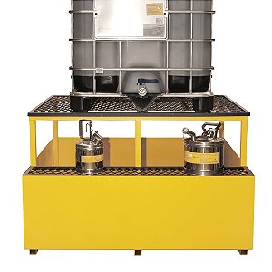 Pallet de Contenção em Aço Carbono para IBC 1000 Litros Amarelo com Grade Removível