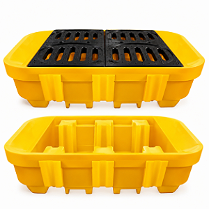 Pallet de Contenção Reforçado em Polietileno para IBC 1000 Litros Amarelo com Grelha Removível