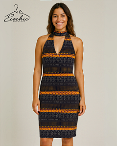 POOL – Vestido Bodycon Gola Choker Estampado | Tam. M