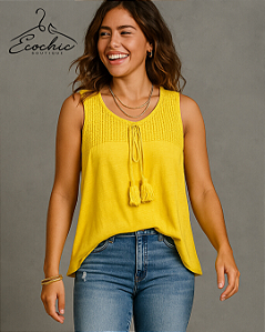 (NOVO) SHEIN – Camiseta Amarela com Detalhe em Tricot | Tam. P