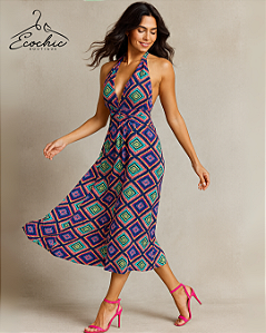Vestido Longo Maxi Dress Halter Neck Estampado | Tam. M