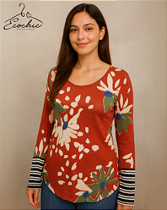 RICHARDS – Blusa Estampada Floral e Listras | Tam. M