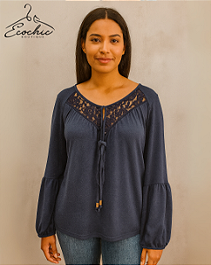 MADAME MS – Bata Navy com Detalhes em Renda | Tam. 42