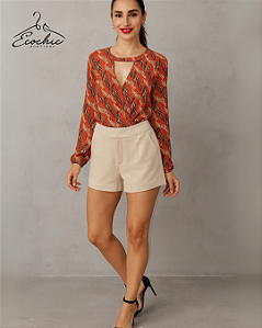 ATEEN – Camisa Estampa Penas com Decote V Transpassado | Tam. P