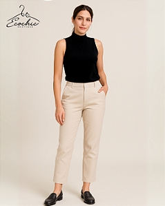 ZARA - CALCA ALGODAO STRETCH AREIA 36