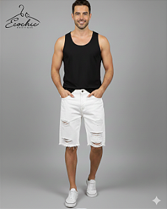 ZARA – BERMUDA JEANS BRANCA COM RASGOS – TAM 42