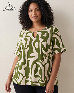 BLUSA VERDE OLIVA ESTAMPA ABSTRATA – TAM GG