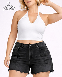 ZINZANE – SHORT PRETO PUÍDO BARRA DESFIADA