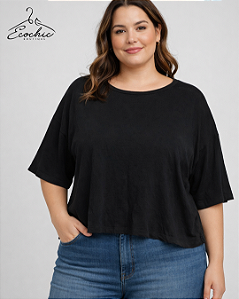 BLUSA AMPLA CROPPED PRETA